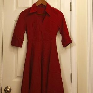 Miusol Red Collared Midi Dress with 3/4 Sleeves